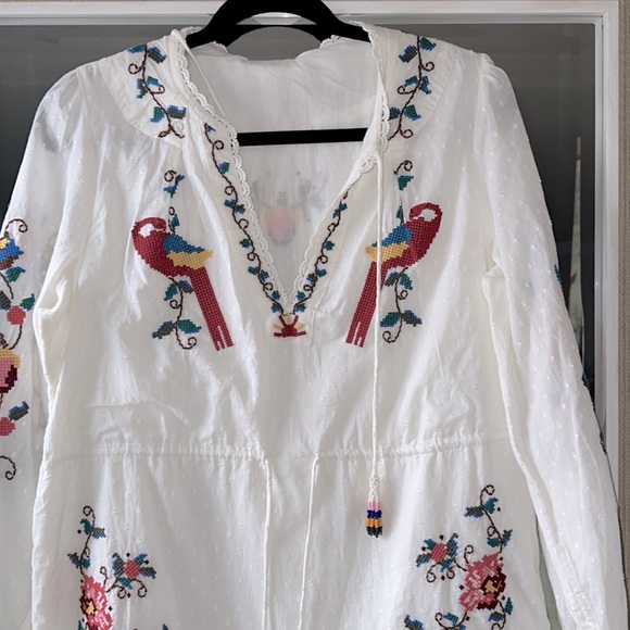 FARM Rio Dresses Farm Rio Macaw Cross Stitch Embroidered Mini Dress